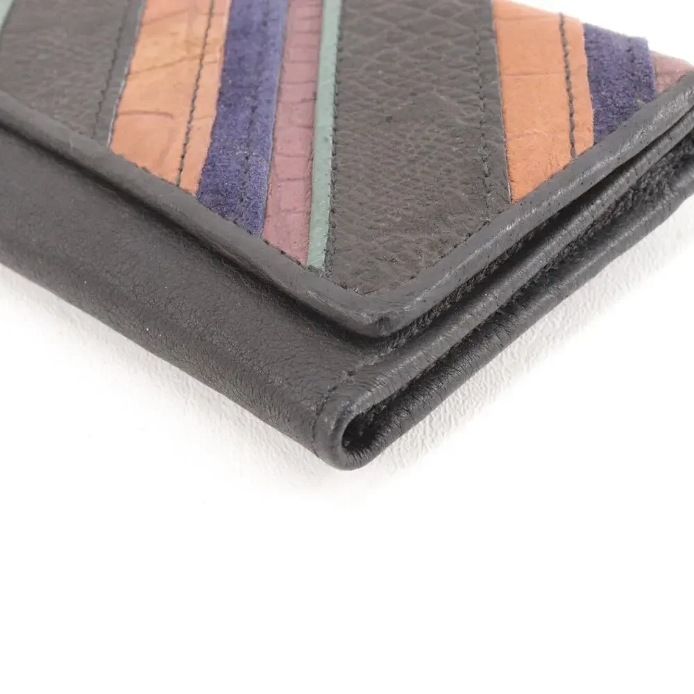 Michael Stevens Leather Wallet Women Trifold Multicolor Striped Clutch ID Cards